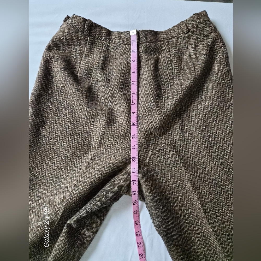 VTG Talbots Petite Italian Wool Silk Pantsuit | Brown Herringbone 2PC Set | 14P - Picture 8 of 16